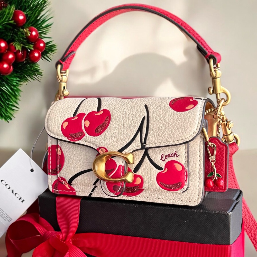 🚫SOLD🚫 Coach Tabby 12 Cherry Print and Coach Cherry Charm Collectible + Gift Box - Picture 17 of 17